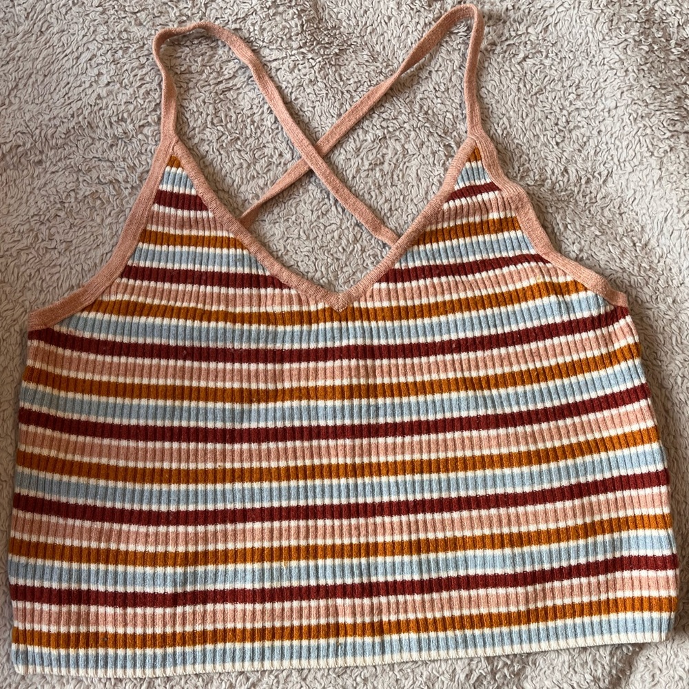 Kendall + Kylie size small ribbed crop tank with multicolor stripes